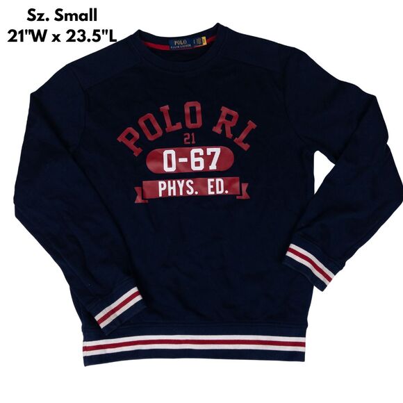 Polo Ralph Lauren Crewneck Sweatshirt Small Spellout Retro Athletic Phys Ed Navy - Picture 1 of 8